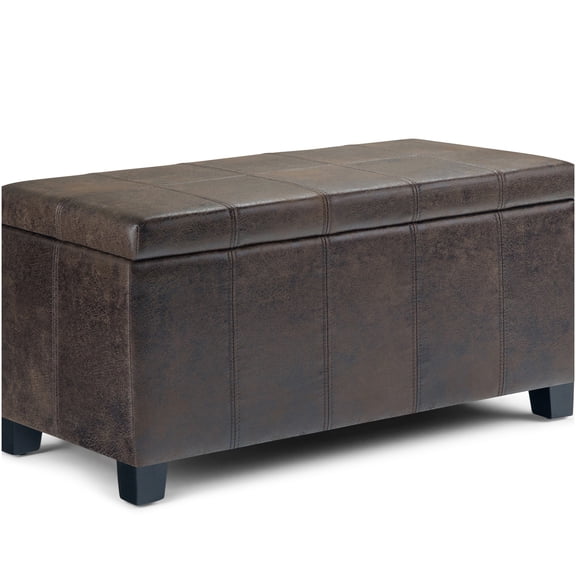 Dark Brown Faux Leather Storage Ottoman Bench with Large Interior Space and Safety Hinge