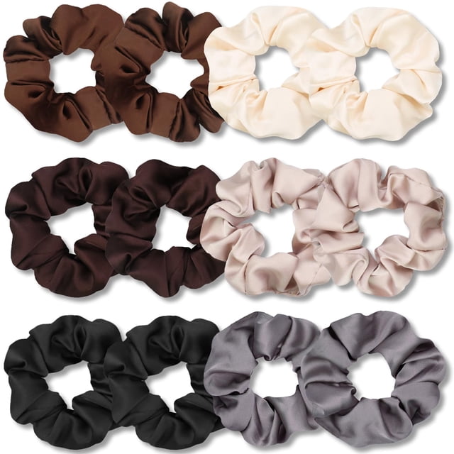 IVARYSS Coleteros para el cabello para dormir, satén premium, suave que la seda, para mujeres, cabello rizado, lindos lazos para niñas, peinado fino y grueso, paquete de 12 colores neutros