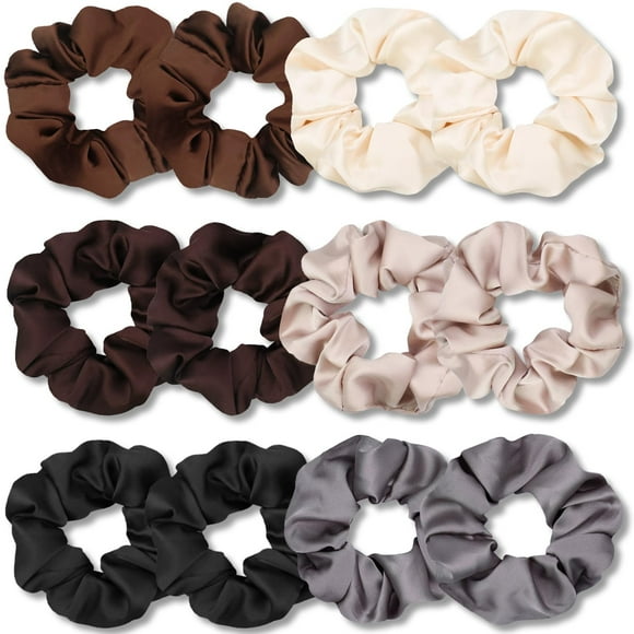 IVARYSS Coleteros para el cabello para dormir, satén premium, suave que la seda, para mujeres, cabello rizado, lindos lazos para niñas, peinado fino y grueso, paquete de 12 colores neutros