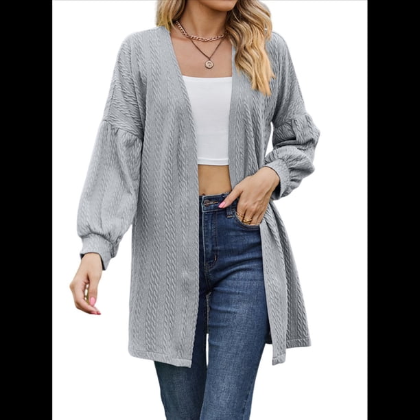 Cárdigan Abierto de Crochet para Mujer, de Larga, para Verano Gris Azulado L