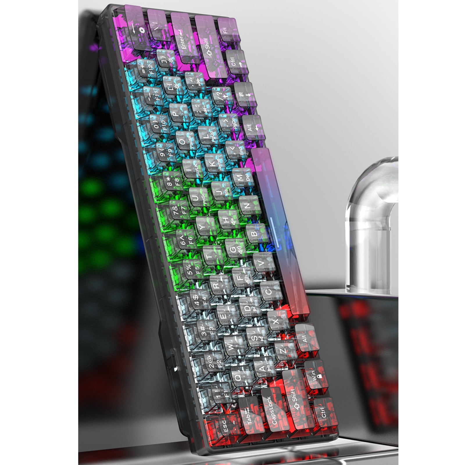 Mechanical Gaming Keyboard 61 Keys Computer Keyboard Full-Transparent Backlit USB Wired Keyboard for Laptop