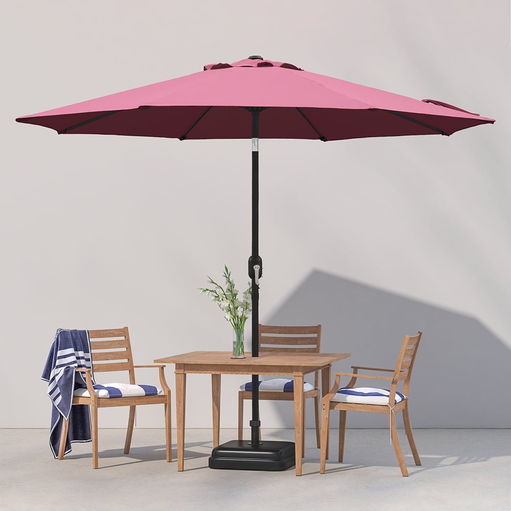 Kool Outdoor 9ft Patio Umbrella with Crank Handle and Push Button Tilt, Outdoor Market Umbrella with 8 Ribs - Burgundy