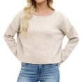 thumbnail image 3 of Women's Clothing Casual Long Sleeve Pullover Knit Sweaters Professional Office Outfit Women's Pullover Sweater Soft Knit Casual Loose Fit Round Neck Basic Solid Color Top For Daily Wear And Outfits, 3 of 9