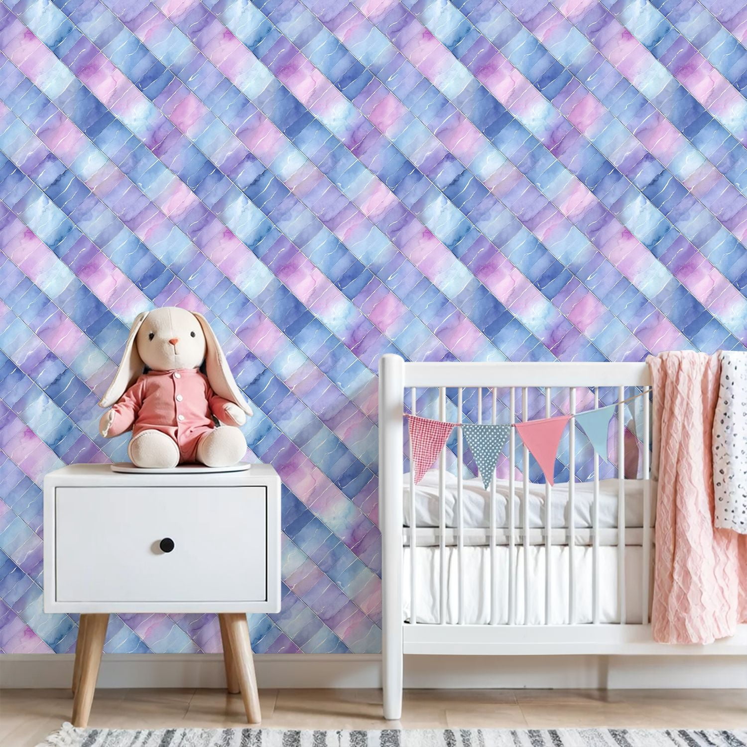 Pastel Peel and Stick Wallpaper Tranquil Soft Pink White Watercolor Geometric Grid Wall Mural 23.6in x 9.8ft Self Adhesive Removable Wall Paper Renter Friendly Wallpaper for Girls Bedroom Classroom