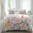 thumbnail image 2 of Boho Pink Flowers Bedding 3 Piece Duvet Cover Set Queen Size, Colorful Floral Spring Vintage Botanical Microfiber Comforter Cover with Zipper Closure & Pillowcases, FadeResistant Quilt Cover, 2 of 9