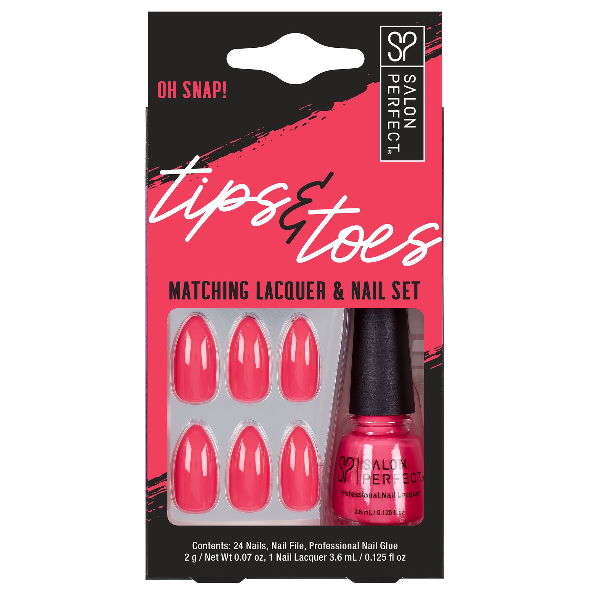 Salon Perfect Tips & Toes Matching Lacquer & Artificial Nail Set Oh SNAP!,  24pc Nails, 0.125 oz - Walmart.com