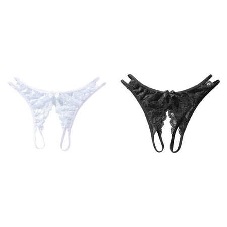 (2-Pack) Kcodviy Womens Transparent Lace Bikini Underwear Women Seamless Cotton Open File No off Ladies Workout Underwear Womens Thong