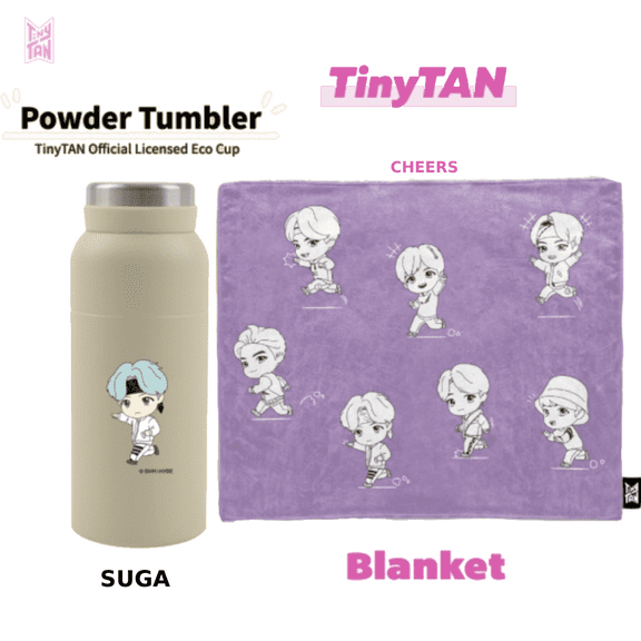 BTS TinyTAN Official BTS Powder Tumbler 11.5 oz SUGA w/ Cheers Blanket