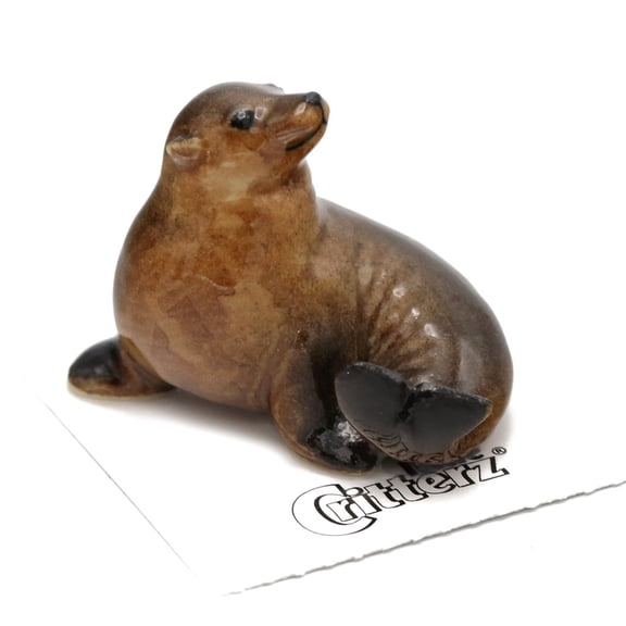 Little Critterz Brown Sea Lion Pippa - Home Decor Reptile Birthday Gift Decorative Figurine - Miniature Porcelain Figurine