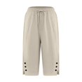 thumbnail image 5 of Lightweight Capris for Women Pedal Pushers Womens Slacks Pettie with Pockets Straight Leg with Drawstring Gauze Plus Size Pull On Pants Casual Lounge Gaucho Pants Palazzo Trousers Beige, 5 of 5