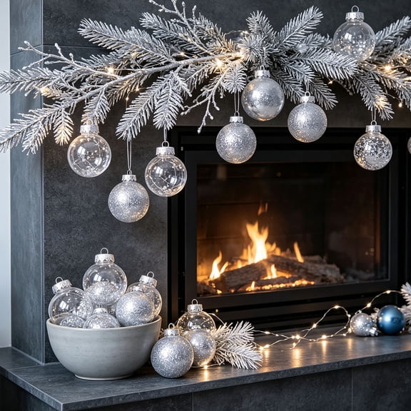 24Pcs Silver Christmas Ball Ornaments, Shatterproof Clear & Glitter Gold Xmas Baubles, Christmas Tree Hanging Decorations for Wedding Holiday Party Home Decor