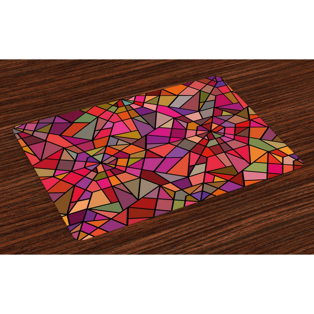 Abstract Placemats Set of 4 Mosaic Style Stained Glass Fractal Colorful