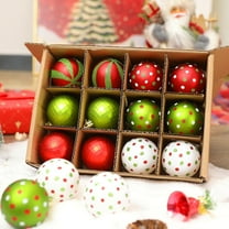 12 Pcs 2.4" Inch Christmas Ball Ornaments Glittering Plastic Hanging Decorations Elf Balls Swirl Candy Cane Peppermint Red and Green Christmas Tree Pendants for Xmas Tree Decoration