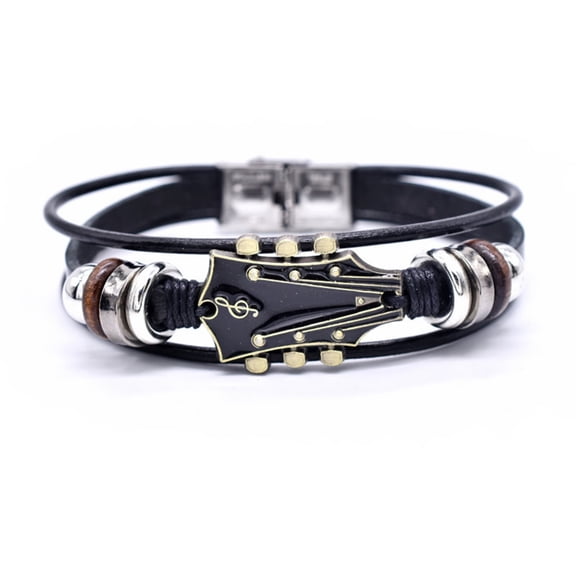 Luoshdecor Retro Guitar Leather Bracelet,Handmade Zinc Alloy Rock Music Guitar Bracelet for Musical Enthusiast Gift