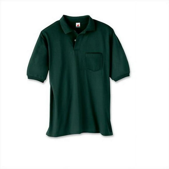Hanes 504 Cotton-Blend Jersey Mens Polo With Pocket Size 4 Extra Large&#44; Deep Forest Green