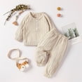 thumbnail image 2 of Sngxgn Baby Boy Toddler Fall Winter Outfits Solid Color Crewneck Sweatshirt and Jogger Pants Set(Beige,68), 2 of 9