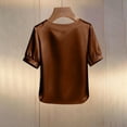 thumbnail image 4 of Endives Women's Short Sleeve T Shirt Beaded Round Neck Solid Color Fashion Elegant Satin T-shirt Summer Tops Brown, 4 of 6