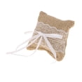 thumbnail image 3 of Decoración rústica del Bowknot del cordón de la almohada del portador del yute de la arpillera nupcial de la boda Zulema Almohada de anillo de bodas, 3 of 4
