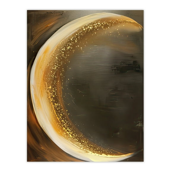 Crescent Moon Oil Painting Gold Sparkle Living Room Large Wall Art Poster Print Thick Paper 18X24 Inch