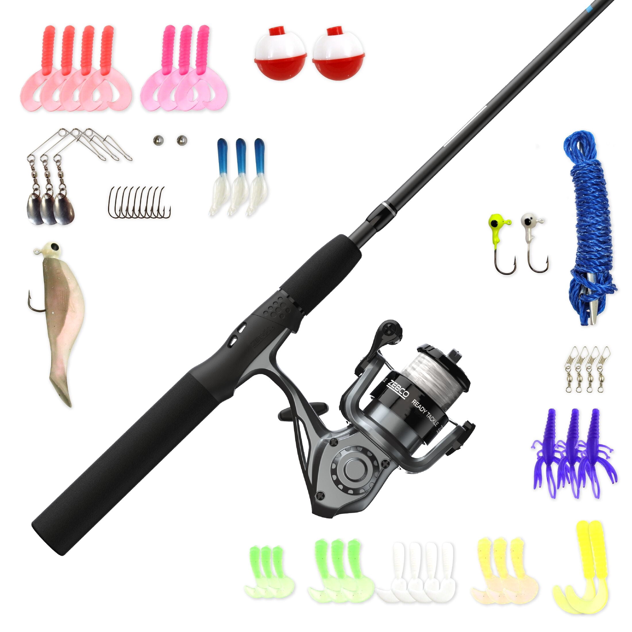 2 pack) Zebco Ready Tackle Spinning Reel and Telescopic Fishing