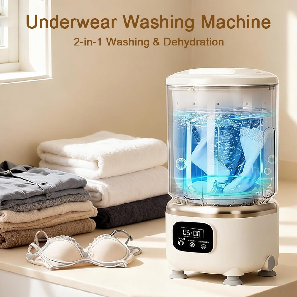 2L Underwear Washing Machine Portable Washer and Spin Dryer Combo Mini Washing Rechargeable Cordless Washing Deep Cleans Small Clothes for Travel