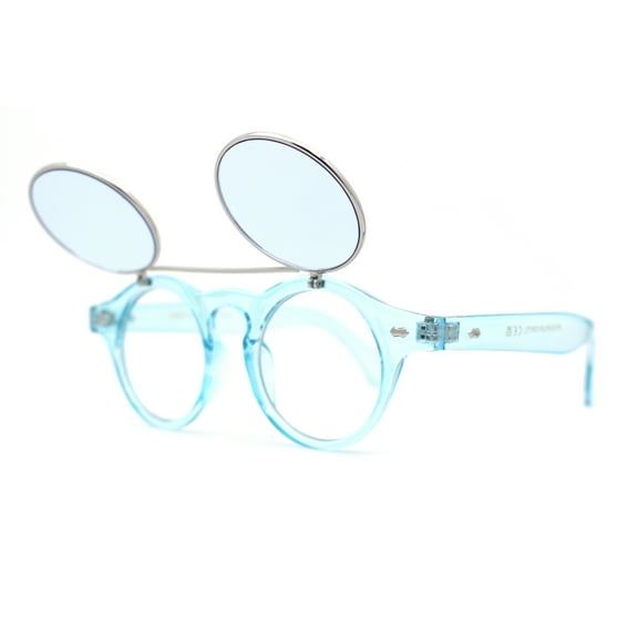 Pop Color Normcore Cool Hipster Flip Up Keyhole Round Sunglasses Blue