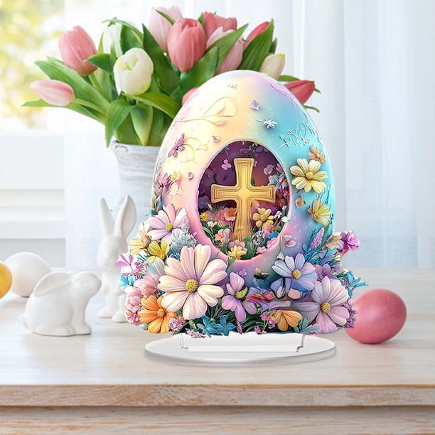 Adornos de Pascua, regalos de Pascua, decoración de mesa visual 2D de Pascua para el hogar, sala de estar y dormitorio, adornos de mesa para festivales, artículos decorativos.