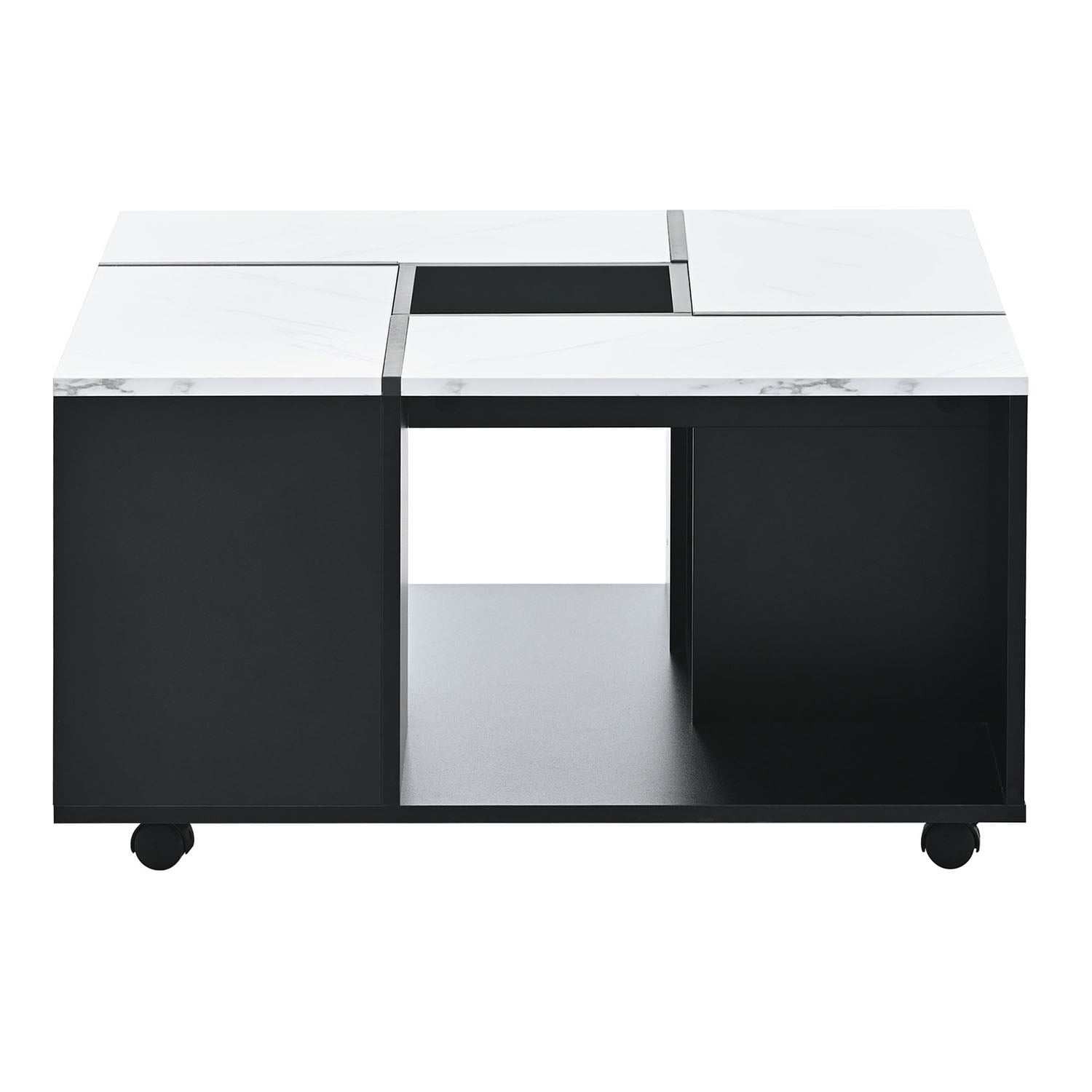 Kadyn 2-layer Coffee Table, Sofa Center Table with Casters, UV High-gloss Marble Center Table with Removable Tray for Living Room, White+Black Kadyn 2-layer Coffee Table, Sofa Center Table with Casters, UV High-gloss Marble Center Table with Removable Tray for Living Room, White+Black