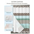 thumbnail image 2 of No Hook Cloth Fabric Shower Curtain with Snap in Liner, Boho Geometric Waterproof Shower Curtains Set with See Through Top Window, Turquoise Green Brown Tribal Stripes Bath Curtains Shower 72"x96", 2 of 6
