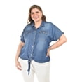 thumbnail image 1 of Blusa de mezclilla con nudo Roman Fashion /Tallas Extras, 5116 (Mezclilla dark) azul 40, 1 of 6