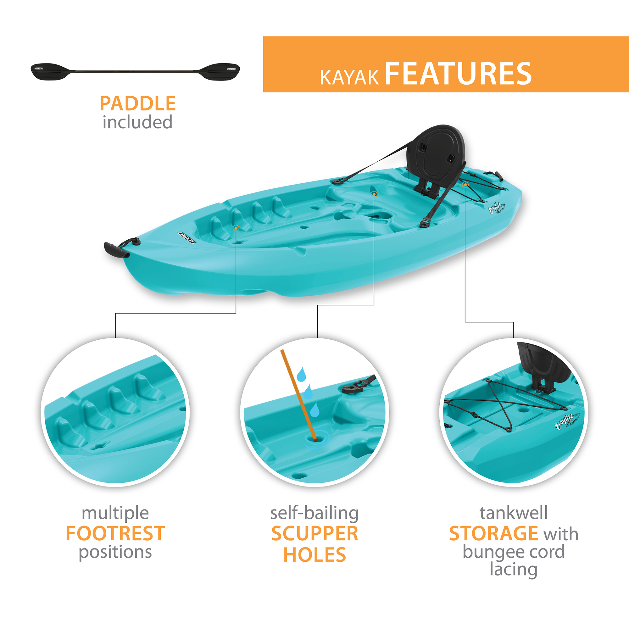 Lifetime Daylite 8 ft Sit-on-Top Kayak, Teal (90811) - image 5 of 30