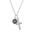 thumbnail image 2 of Delight Jewelry Silvertone Antiqued Round Seal - Initial - N - Be Strong and Courageous Engraved Cross Zoey Necklace, 28", 2 of 4
