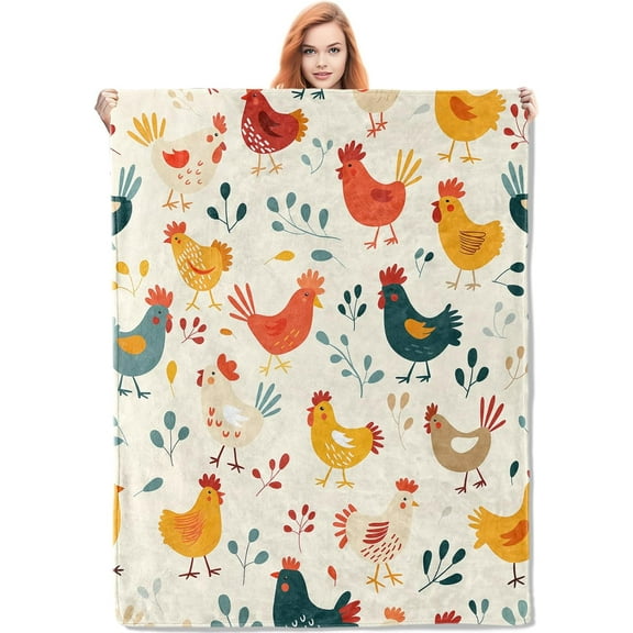 Colorful Chickens Blanket, 60"x80" Farm Chickens Fleece Throw for Kids & Adults, Ultra-Soft and Warm Home Decor Blanket, Chicken Gifts