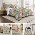 thumbnail image 6 of Queen Quilt Set 90''x96'', White Pink Flower Lightweight Bedspread Coverlet Set with 2 Pillow Shams, Shabby Chic Spring Vintage Leaf Green Breathable All Season Quilt Bedding for Bedroom/Guest Room, 6 of 9