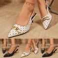 thumbnail image 2 of Womens Slingback Heels Metal Chain Pointed Closed Toe Sandals Elastic Band Elegant Print Summer Dress Pumps Shoes White Size 6, 2 of 7