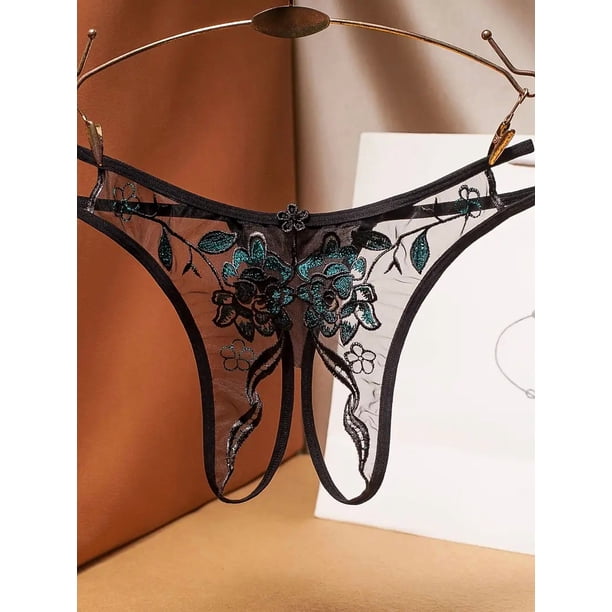 Braguitas transparentes con entrepierna abierta y bordado floral - Lencería y ropa interior sensual para mujer