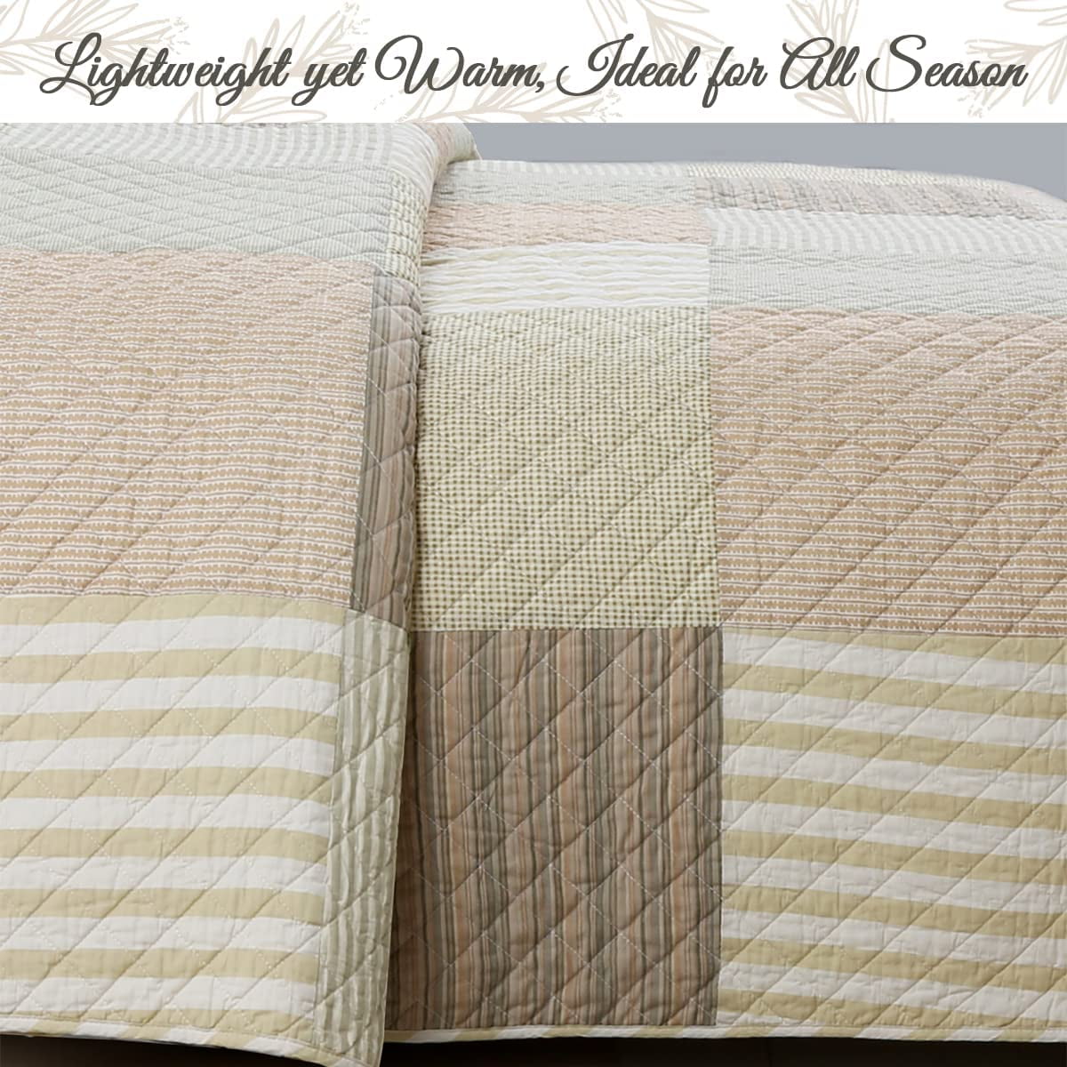 Cozy Line Home Fashions Cozy Line Stripe Checker Patchwork Cotton Reversible 3 Piece Quilt Bedding Set Queen