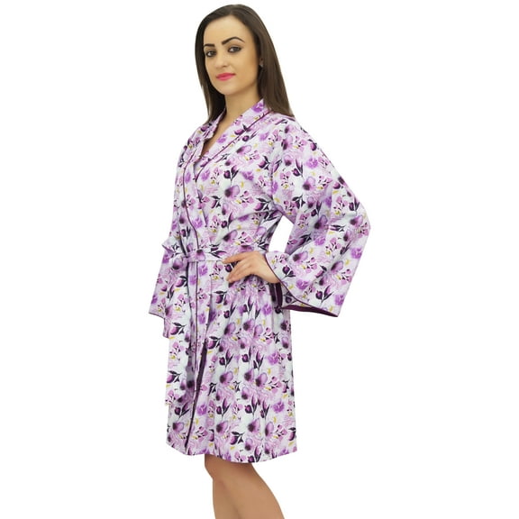 Bimba Women Light Purple Floral Printed Kimono Robe Bridesmaid Coverup Wrap - 8