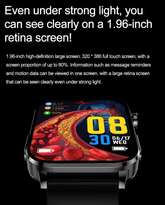 LAATIKUI smart watch TK12 Bluetooth sports mode 1.96-inch fitness exercise tracker answering/calling/smart reminder