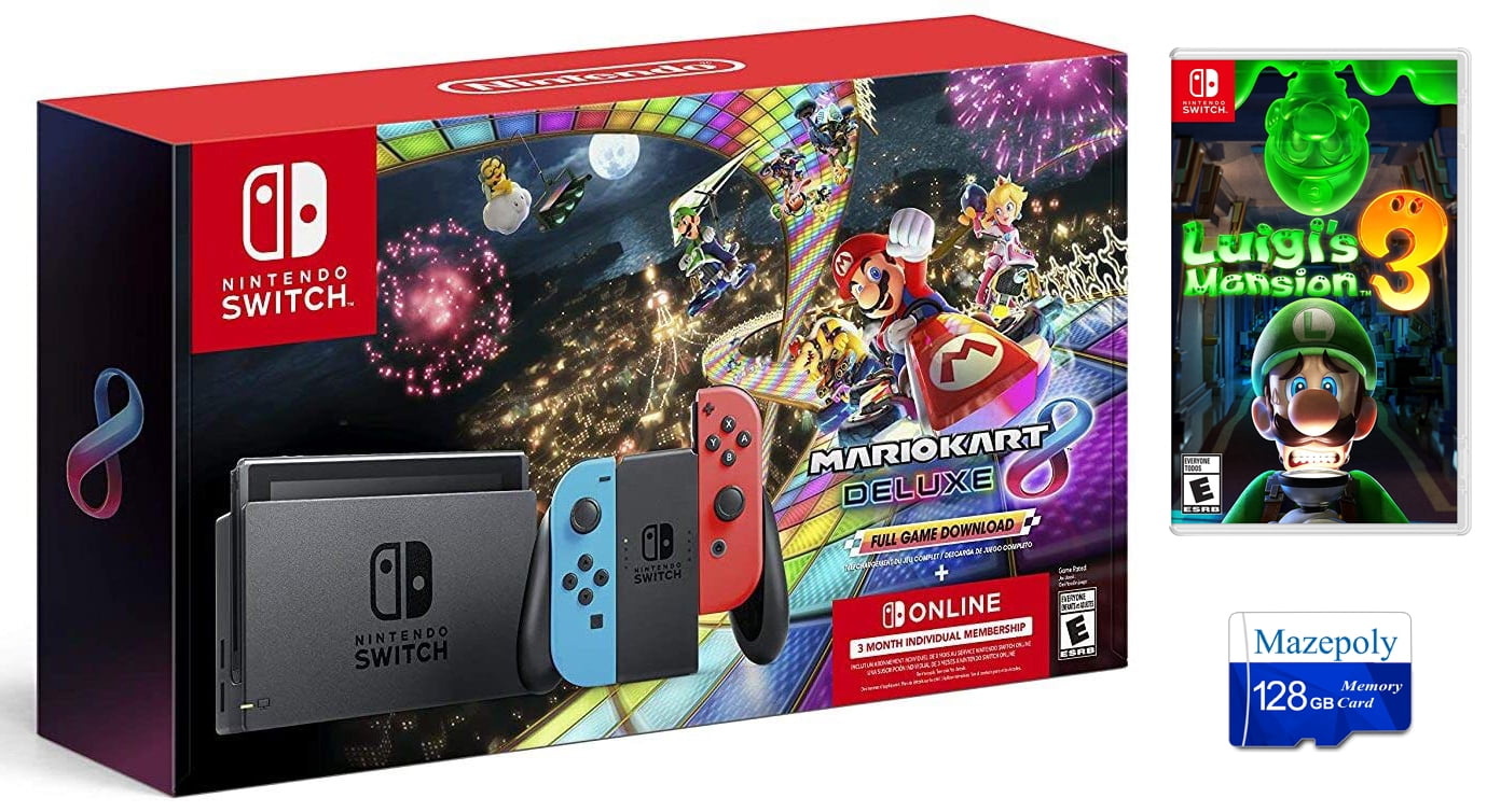 Nintendo Switch JoyCon Neon Blue/Red Console Bundle Mario Kart 8