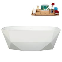 63" Streamline B-504-232-PBR Soaking Glossy White Freestanding Tub and Tray With Internal Drain in Polished Brass