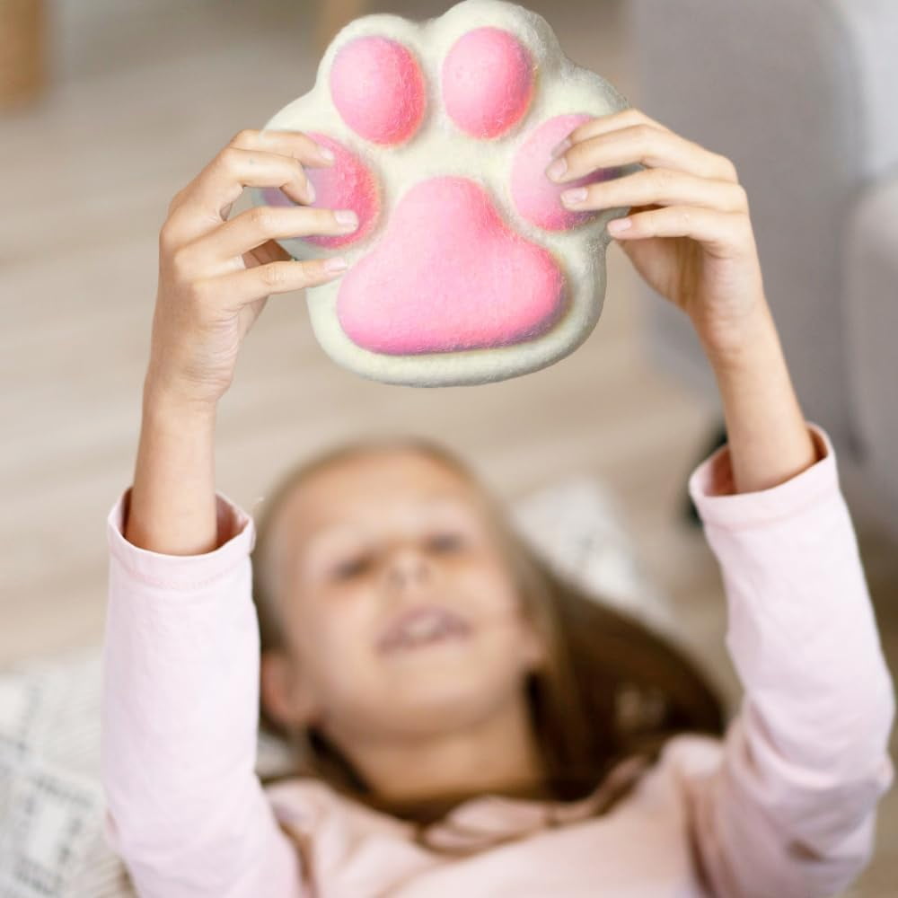 Taba Squeeze Toys Handmade Cat Paw Squeeze, 4 Inches Big FuFu Squeeze Paw, Cute Soft Squeeze Fidget Toys Squeeze Toys for Stress Relief (Pink)