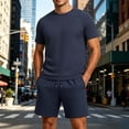 thumbnail image 2 of hotojiny Mens Short Sets Tracksuit 2 Piece Outfits Casual Summer Fashion Short Sleeve T Shirt and Textured Shorts for Workout(Dark Blue,XX-Large), 2 of 6