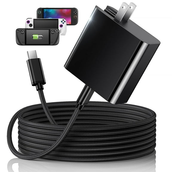 65W Fast Charger for Steam Deck, Switch 2 2025 & ROG Ally - PD3.0 Foldable AC Adapter with 6.6FT USB C Cable, Switch 2 Charger Support TV Dock, PS Console