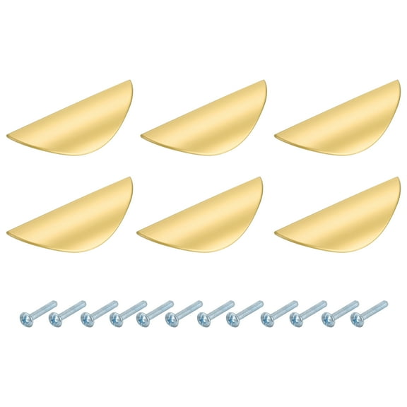 Uxcell 6 Pack Half Moon Cabinet Pull, 1.26" Hole Center Drawer Pulls Zinc Alloy Brushed Cabinet Pull Handles for Kitchen Cupboard Dresser Cabinet Hardware, Gold