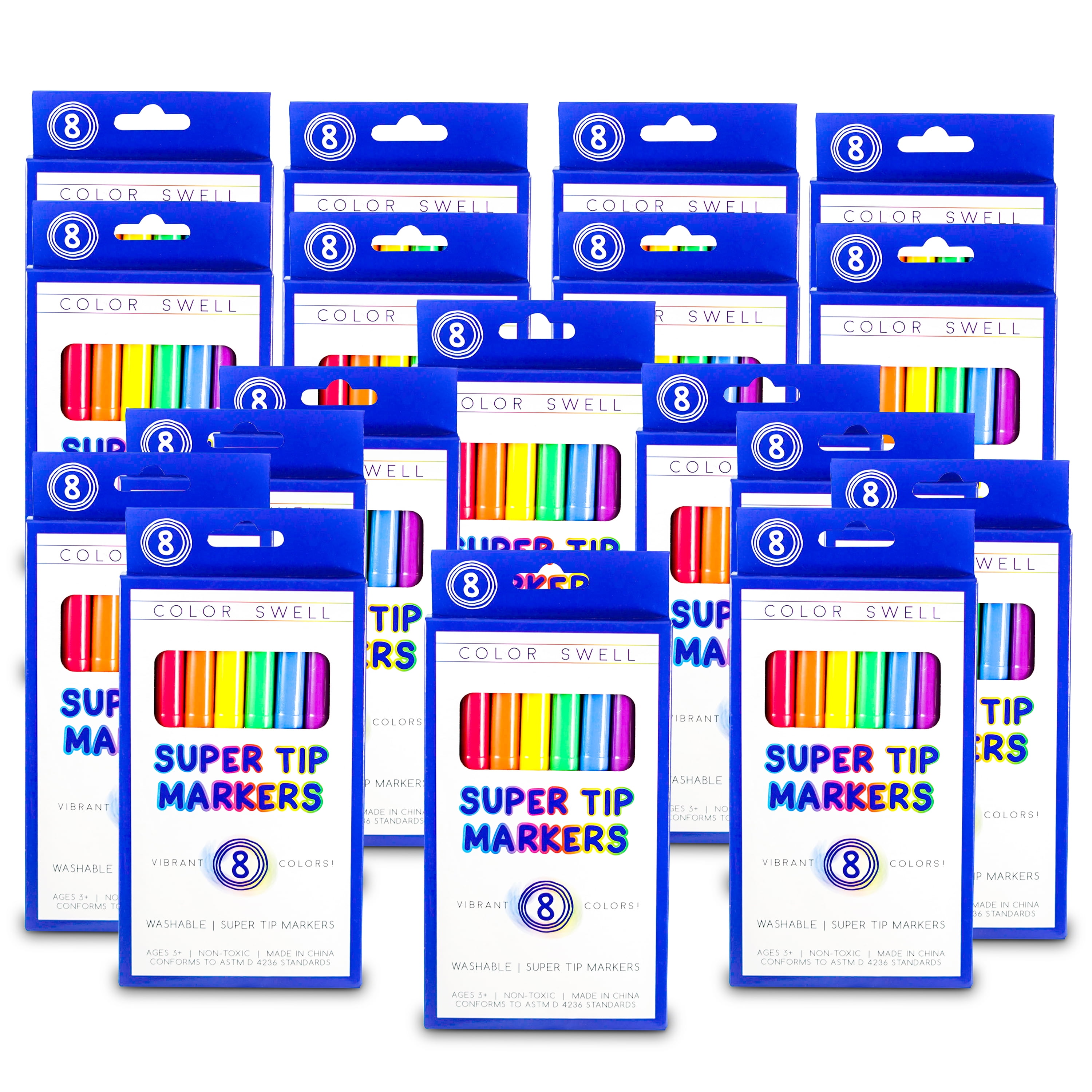 Color Swell Washable Super Tip Markers Bulk 18 Pack, 8 markers per pack
