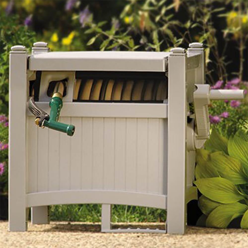 Suncast 100' Slide Trak Resin Garden Hose Reel Hideaway, Light Taupe (2