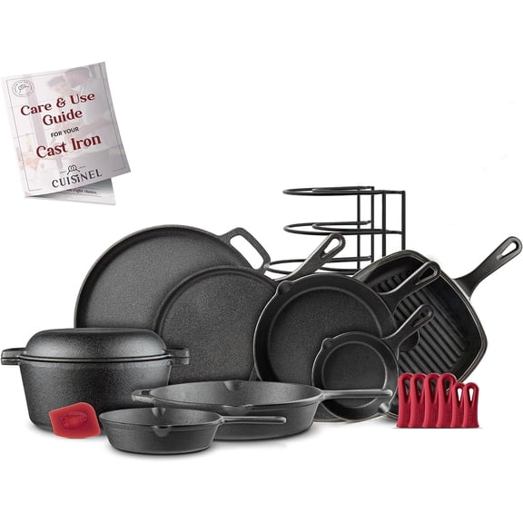 Cuisinel 11-Piece Cast Iron Cookware Set Pre-Seasoned Pan and Accessories Kit