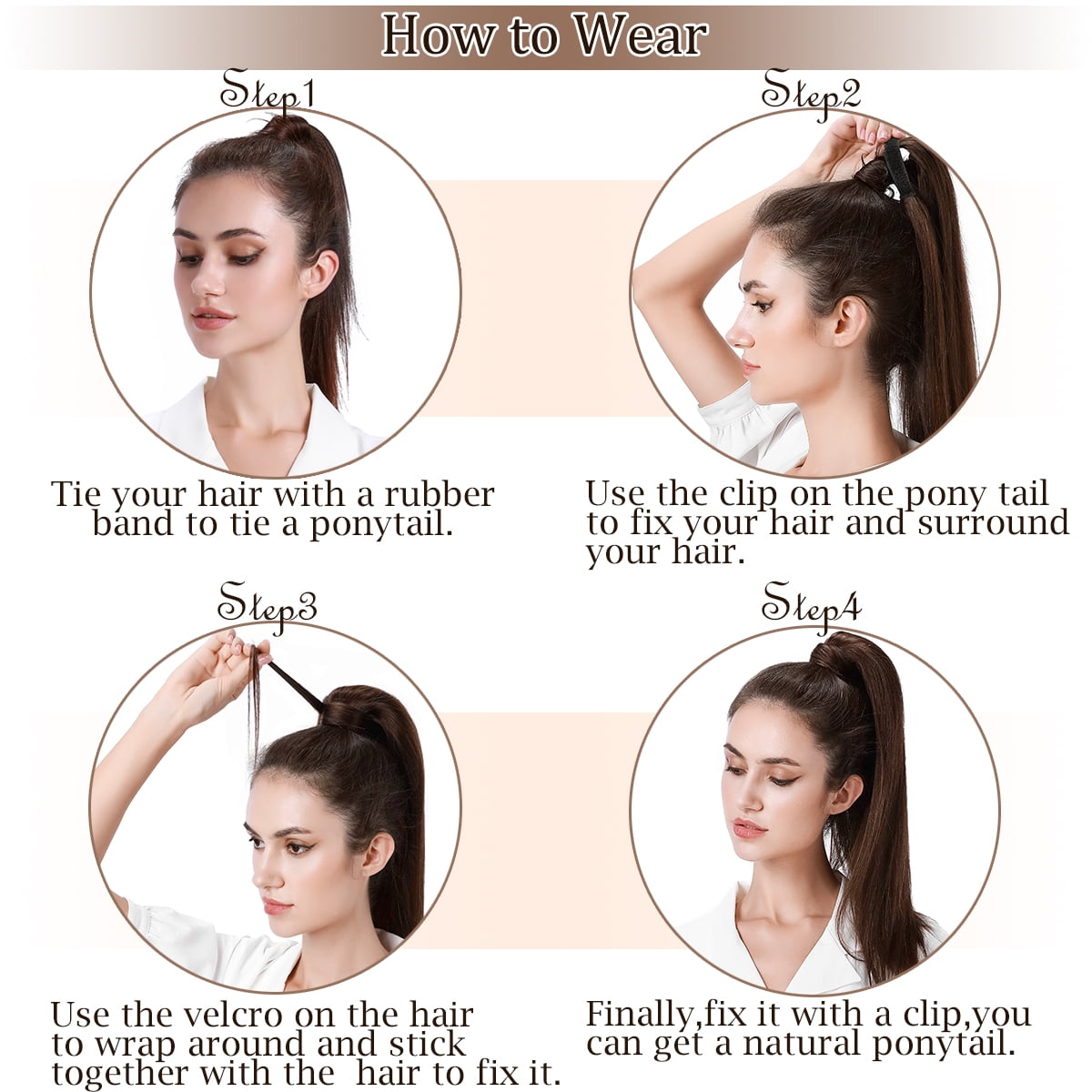 SEGO Clip in Hair Extensions 100% Remy Human Hair Wrap Around Ponytail Extension Thick Long Straight Black Hairpiece with Comb Magic Paste Pony Tail