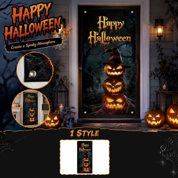 Halloween Door Cover, Spooky Halloween Decorations, Halloween Pumpkin Decorations, Haunted House Decorations, 1Pc Vertical Hanging Banner for Indoor Wall, Window, Garage, Party